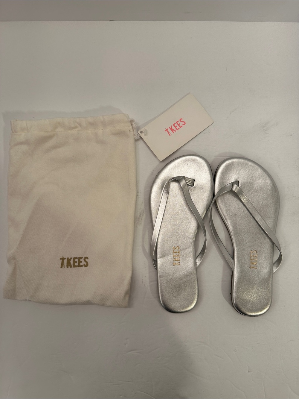 TKEES Kids Silver Thong Flip Flop Sandals Size 13